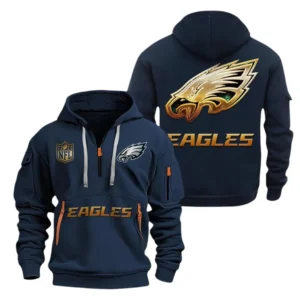 Athletic Half-Zip Hoodie, Team-Style Logo Print Hoodie Gift For Football Fans NFL091 - Navy