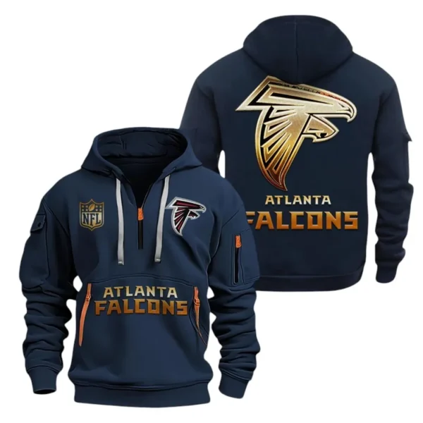 Urban Streetwear Hoodie, Half-Zip with Exclusive Logo NFL091 - Navy