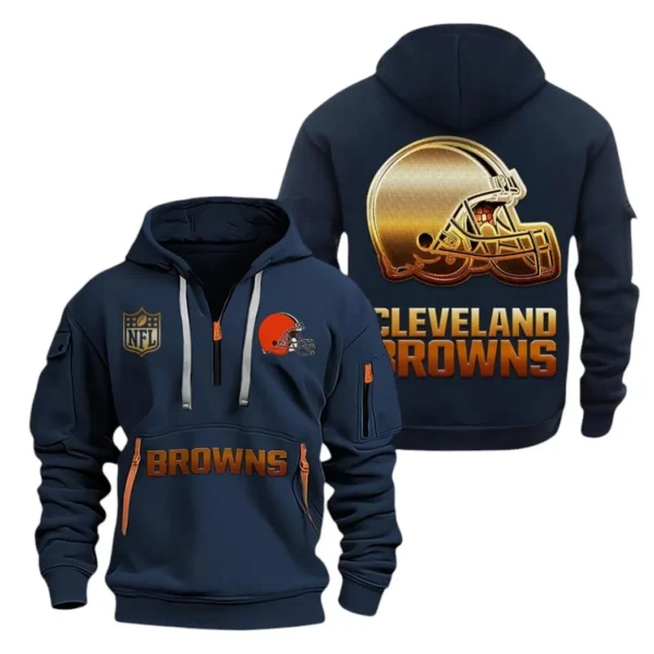 Lightweight Sports Hoodie Half Zipper, Unique Logo Print NFL091 - Navy