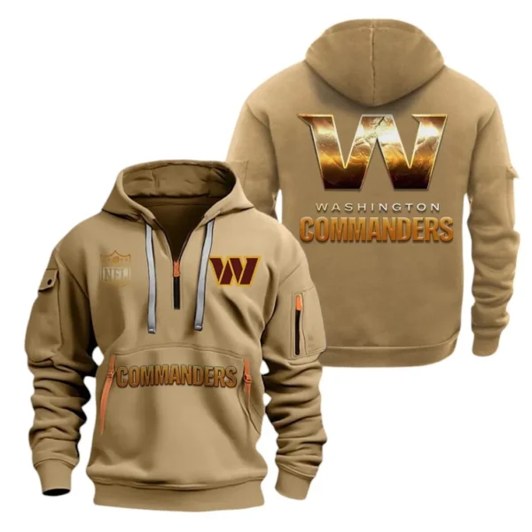 Fan Gift Hoodie Half Zipper, Sports-Inspired Logo Design NFL091 - Khaki