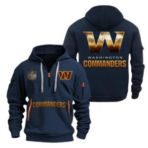 Athletic Half-Zip Hoodie, Team-Style Logo Print Hoodie Gift For Football Fans NFL091 - Navy