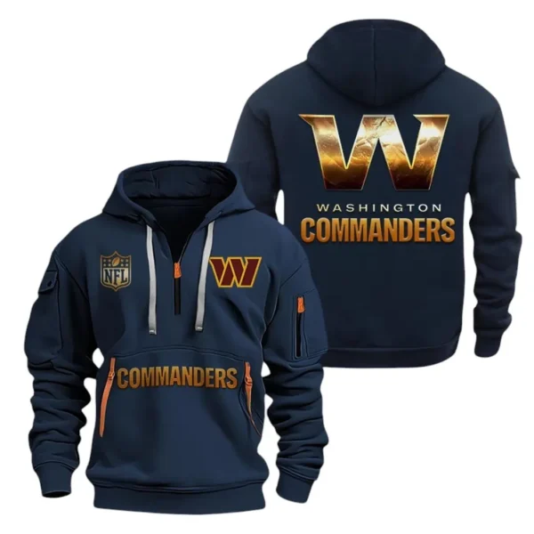 Athletic Half-Zip Hoodie, Team-Style Logo Print Hoodie Gift For Football Fans NFL091 - Navy