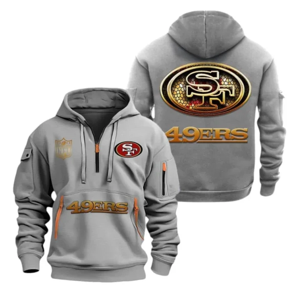 Lightweight Sports Hoodie Half Zipper, Unique Logo Print NFL091 - Gray