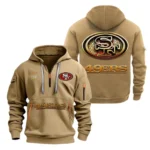 Street-Style Hoodie Half Zipper, Modern Sports Logo NFL091 - Khaki