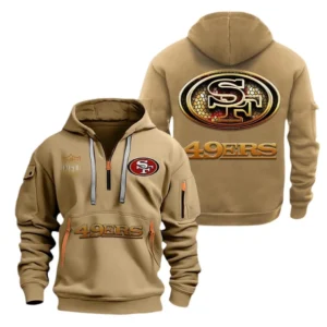 Street-Style Hoodie Half Zipper, Modern Sports Logo NFL091 - Khaki