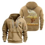 Casual Sports Hoodie Half Zipper, Modern Logo Detail Printing NFL091 - Khaki