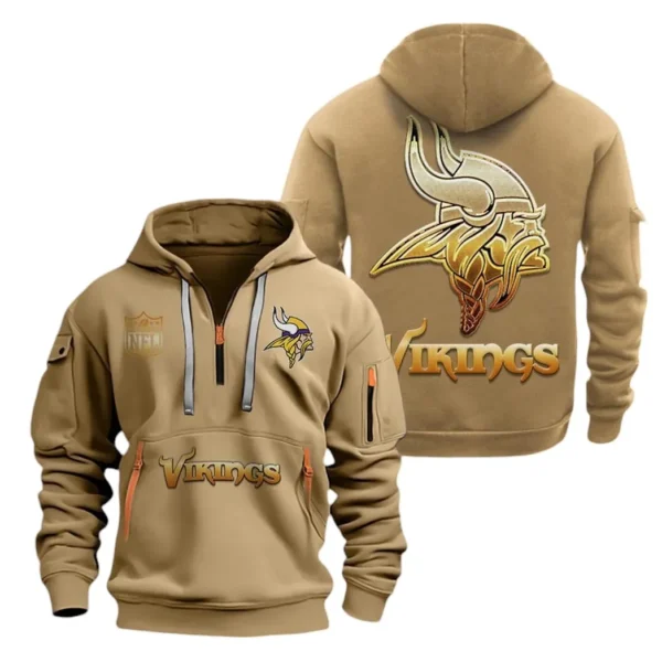 Casual Sports Hoodie Half Zipper, Modern Logo Detail Printing NFL091 - Khaki