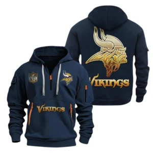 Urban Streetwear Hoodie, Half-Zip with Exclusive Logo NFL091 - Navy