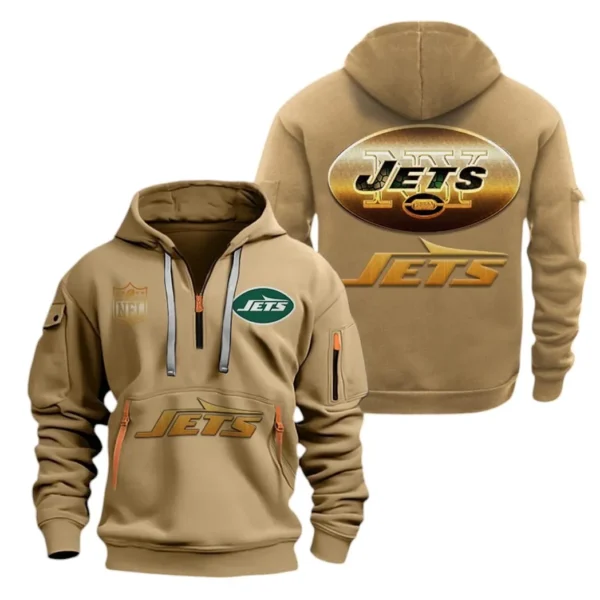 Outdoor Half-Zip Hoodie, Team Spirit Logo Design NFL091 - Khaki