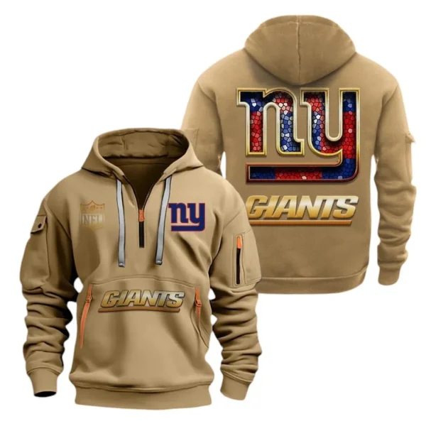 Fan Gift Hoodie Half Zipper, Sports-Inspired Logo Design NFL091 - Khaki