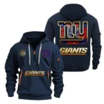 Athletic Half-Zip Hoodie, Team-Style Logo Print Hoodie Gift For Football Fans NFL091 - Navy