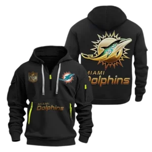 Casual Sports Hoodie Half Zipper, Modern Logo Detail Printing NFL091 - Black