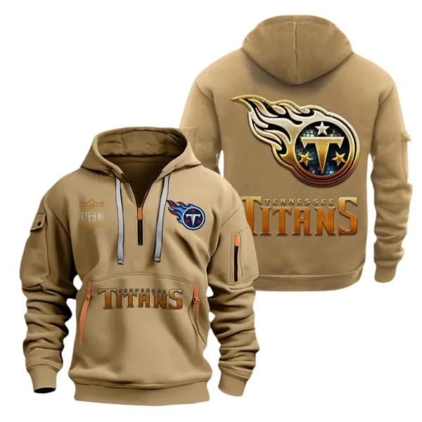 Street-Style Hoodie Half Zipper, Modern Sports Logo NFL091 - Khaki