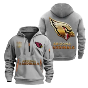 Athletic Half-Zip Hoodie, Team-Style Logo Print Hoodie Gift For Football Fans NFL091 - Gray