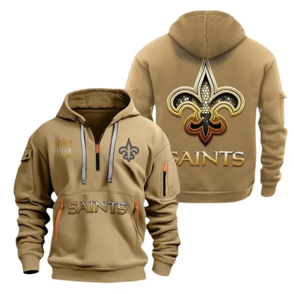 Outdoor Half-Zip Hoodie, Team Spirit Logo Design NFL091 - Khaki