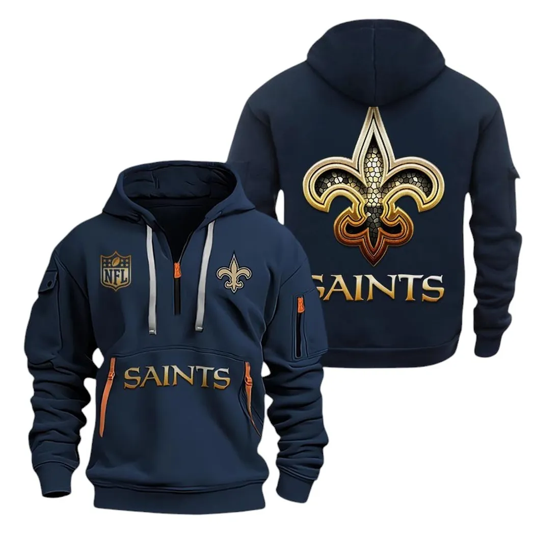 Lightweight Sports Hoodie Half Zipper, Unique Logo Print NFL091 - Navy