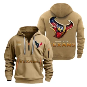 Fan Gift Hoodie Half Zipper, Sports-Inspired Logo Design NFL091 - Khaki