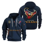 Athletic Half-Zip Hoodie, Team-Style Logo Print Hoodie Gift For Football Fans NFL091 - Navy