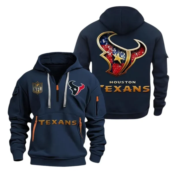 Athletic Half-Zip Hoodie, Team-Style Logo Print Hoodie Gift For Football Fans NFL091 - Navy