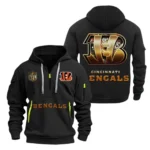 Casual Sports Hoodie Half Zipper, Modern Logo Detail Printing NFL091 - Black
