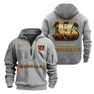 Urban Streetwear Hoodie, Half-Zip with Exclusive Logo NFL091 - Gray