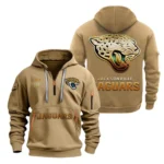 Street-Style Hoodie Half Zipper, Modern Sports Logo NFL091 - Khaki