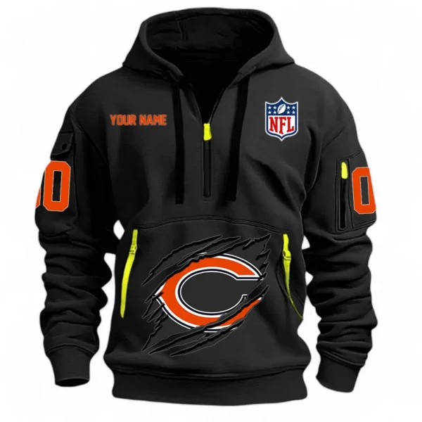Fan Gift Hoodie Half Zipper, Sports-Inspired Logo Design NFL121 - Black