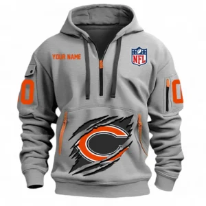 Athletic Half-Zip Hoodie, Team-Style Logo Print Hoodie Gift For Football Fans NFL121 - Gray