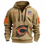 Casual Sports Hoodie Half Zipper, Modern Logo Detail Printing NFL121 - Khaki
