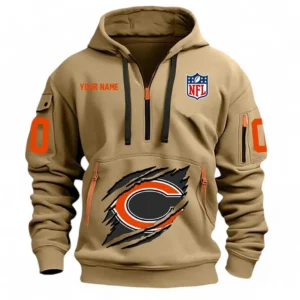 Casual Sports Hoodie Half Zipper, Modern Logo Detail Printing NFL121 - Khaki
