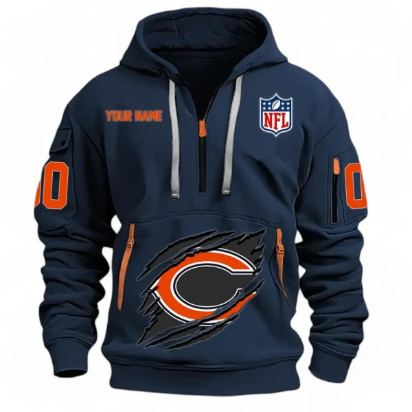 Urban Streetwear Hoodie, Half-Zip with Exclusive Logo NFL121 - Navy