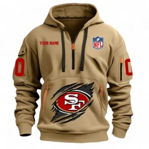 Outdoor Half-Zip Hoodie, Team Spirit Logo Design NFL121 - Khaki