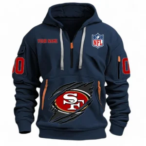 Lightweight Sports Hoodie Half Zipper, Unique Logo Print NFL121 - Navy