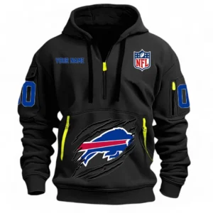 Street-Style Hoodie Half Zipper, Modern Sports Logo NFL121 - Black