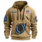 Lightweight Sports Hoodie Half Zipper, Unique Logo Print NFL121 - Khaki