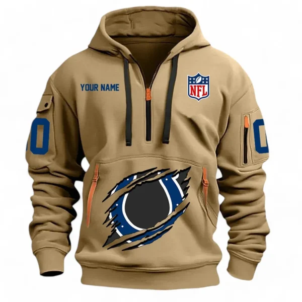Lightweight Sports Hoodie Half Zipper, Unique Logo Print NFL121 - Khaki