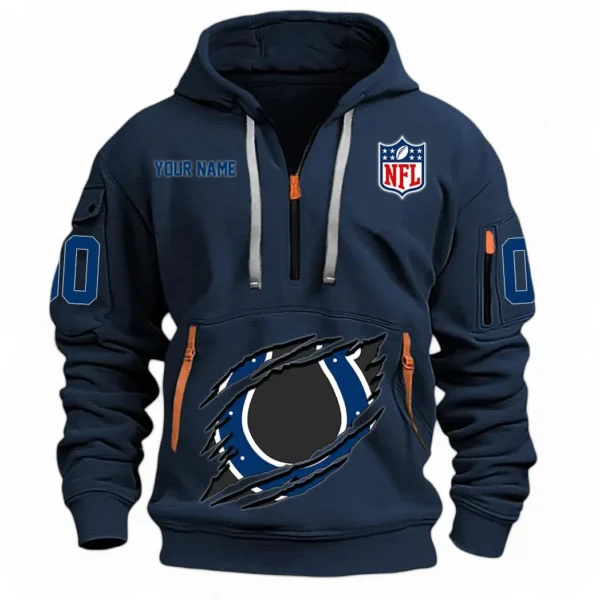 Street-Style Hoodie Half Zipper, Modern Sports Logo NFL121 - Navy