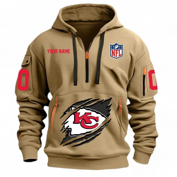 Training Hoodie Half Zipper, Fan-Friendly Logo Design NFL121 - Khaki