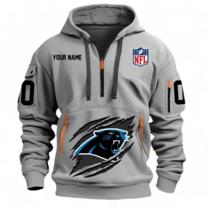 Athletic Half-Zip Hoodie, Team-Style Logo Print Hoodie Gift For Football Fans NFL121 - Gray