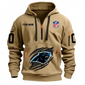 Casual Sports Hoodie Half Zipper, Modern Logo Detail Printing NFL121 - Khaki