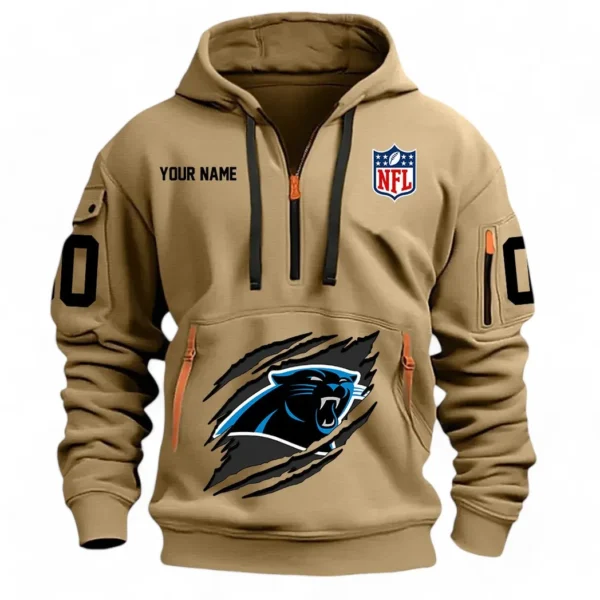 Casual Sports Hoodie Half Zipper, Modern Logo Detail Printing NFL121 - Khaki