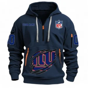 Lightweight Sports Hoodie Half Zipper, Unique Logo Print NFL121 - Navy
