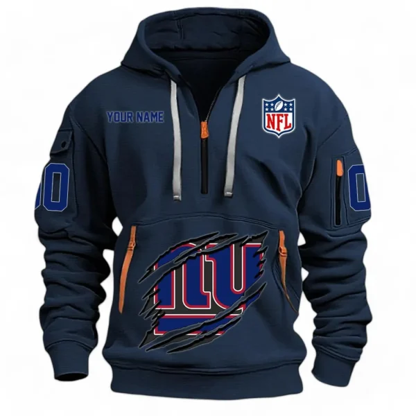 Lightweight Sports Hoodie Half Zipper, Unique Logo Print NFL121 - Navy