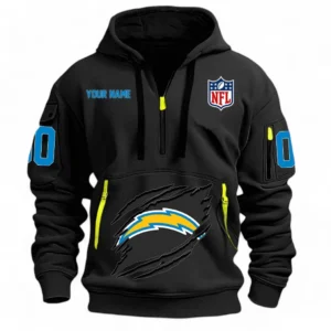 Street-Style Hoodie Half Zipper, Modern Sports Logo NFL121 - Black