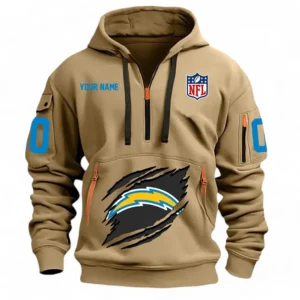 Fan Gift Hoodie Half Zipper, Sports-Inspired Logo Design NFL121 - Khaki
