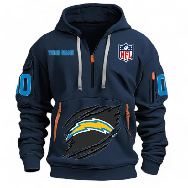 Athletic Half-Zip Hoodie, Team-Style Logo Print Hoodie Gift For Football Fans NFL121 - Navy