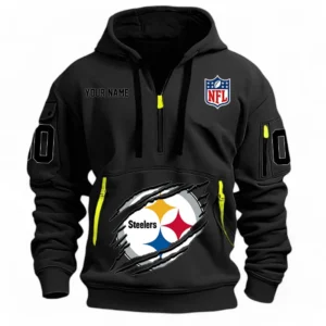Casual Sports Hoodie Half Zipper, Modern Logo Detail Printing NFL121 - Black