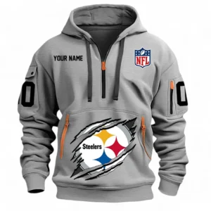 Urban Streetwear Hoodie, Half-Zip with Exclusive Logo NFL121 - Gray