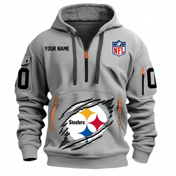 Urban Streetwear Hoodie, Half-Zip with Exclusive Logo NFL121 - Gray