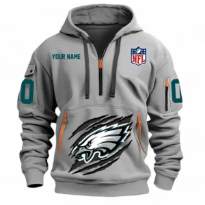 Lightweight Sports Hoodie Half Zipper, Unique Logo Print NFL121 - Gray